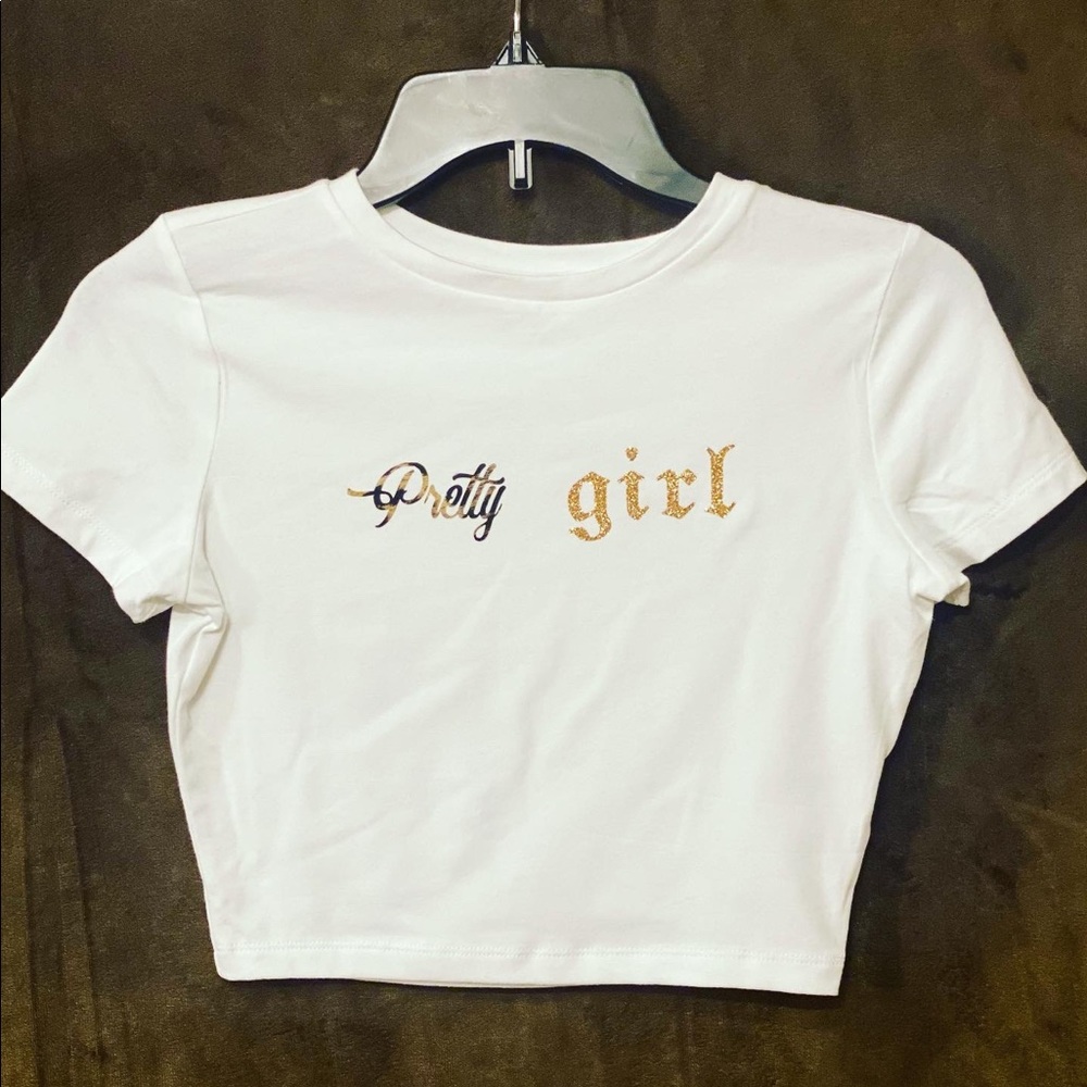 White crop top Custom designed from pretty girl rack -hand pressed